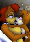 age_difference anthro arms_around_another blue_eyes bodily_fluids breasts duo eye_contact face_to_face female french_kissing hair half-closed_eyes hug kissing looking_at_another lying making_out male male/female narrowed_eyes nose_to_nose older_female on_back red_hair saliva saliva_on_tongue saliva_string size_difference sweat young younger_male joykill archie_comics sega sonic_the_hedgehog_(archie) sonic_the_hedgehog_(comics) sonic_the_hedgehog_(series) miles_prower sally_acorn canid canine chipmunk fox ground_squirrel mammal rodent sciurid comic hi_res