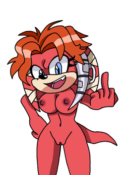 anthro areola blue_eyes breasts eyelashes female fur genitals gesture hair hand_gesture middle_finger nipples open_mouth orange_hair red_body red_fur smile smiling_at_viewer solo tail vulva bannerniceman archie_comics sega sonic_the_hedgehog_(archie) sonic_the_hedgehog_(comics) sonic_the_hedgehog_(series) lien-da echidna mammal monotreme