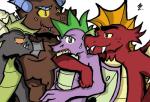 anthro group hug male male/male membrane_(anatomy) membranous_wings wings relightcharge friendship_is_magic hasbro my_little_pony mythology garble_(mlp) spike_(mlp) dragon mythological_creature mythological_scalie scalie