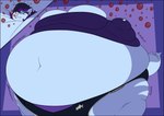 anthro belly big_belly big_breasts bottomwear breasts bubble clothed clothing ear_piercing female hair huge_belly huge_breasts hyper hyper_belly hyper_breasts inflation navel piercing soda_inflation solo tail text thick_thighs topwear thaliaglacyswells fish marine shark digital_media_(artwork) english_text hi_res