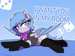 animated bat_pony bedroom_eyes black_clothing black_legwear black_stockings blep blue_hair boom_boom_boom_boom!!_(vengaboys) bow_tie butt clothed clothed_female clothing dice discarded_clothing equid equine fan_character fangs female feral hair half-closed_eyes hasbro horse legwear looking_at_viewer lucky_roll_(thebatfang) lying mammal mouth_hold music my_little_pony narrowed_eyes on_back one_eye_closed partially_clothed pony quadruped seductive shaking_butt short_playtime sitting small_fangs smile smiling_at_viewer solo sound sound_warning spread_legs spreading standing stockings synced_to_music tail teeth text thebatfang thigh_highs tongue tongue_out topwear undressing vengaboys vest webm wink winking_at_viewer