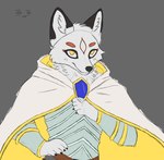 anthro armor ear_markings fur male markings paladin solo white_body xeffy pathfinder john_(xeffy) canid canine fox mammal hi_res