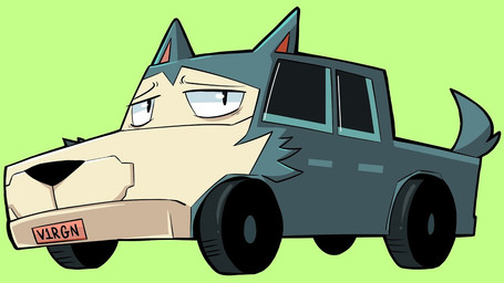 ambiguous_gender black_nose car eyebrows fur fur_markings green_background machine markings pointy_ears prick_ears shitpost simple_background solo tail tire truck vehicle what window drawfee karina_farek beastars drawfee_(copyright) thanos_car legoshi_(beastars) canid canine canis dire_car dire_machine dire_vehicle living_car living_machine living_vehicle mammal wolf 16:9 meme official_art widescreen