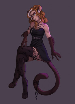 clothing dark female glowing glowing_eyes legwear simple_background smile solo stockings yeksam oscha deer domestic_cat felid feline felis hybrid mammal hi_res