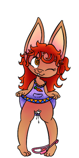anthro bodily_fluids clothed clothing clothing_lift dress dress_lift female genital_fluids hair orange_hair panties solo underwear vaginal_fluids soso lagomorph leporid mammal rabbit aliasing digital_media_(artwork)