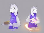 2_horns anthro blush blush_lines closed_frown clothed clothed_anthro clothed_female clothing elemental_manipulation eyelashes female fire fire_manipulation food frown fur grey_background holding_plate horn mouth_closed multiple_poses open_mouth open_smile pastry pie pose simple_background smile solo white_body white_fur notglacier undertale_(series) toriel boss_monster_(undertale) bovid caprine goat mammal 2015 digital_drawing_(artwork) digital_media_(artwork) english_description half-length_portrait hi_res portrait