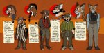 anthro beard belt black_beard black_facial_hair black_hair black_mustache blonde_hair blue_eyes boots braces_(clothing) braided_hair braided_pigtails braided_ponytail brown_eyes cartridge_belt clothing cowboy_boots cowboy_hat cowboy_outfit deputy ear_piercing facial_hair facial_scar female floppy_ears footwear gloves group grumpy gun gun_belt hair handgun handwear hat headgear headwear long_ears looking_at_viewer male mustache piercing pigtails poncho ponytail ranged_weapon red_eyes revolver scar scars_all_over shirt shoes smile spurs text topwear vest weapon western wild_west yellow_eyes tuherrus daisy_(tuherrus) gambit_(tuherrus) maddox_(tuherrus) sage_(tuherrus) bobcat bovid canid canine canis caprine coyote felid feline goat hare lagomorph leporid lynx mammal english_text hi_res