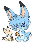 ambiguous_gender blue_body blue_fur chibi duo eyewear feral food fur glasses kemono pizza semi-anthro smile dethtwink lagomorph leporid mammal rabbit 2023 low_res