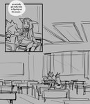 2022 absurd_res animal_humanoid canid canid_humanoid canine canine_humanoid classroom comic dialogue digital_drawing_(artwork) digital_media_(artwork) duo english_text female fox_humanoid foxtrot_(glacierclear) glacierclear greyscale hi_res human humanoid mammal mammal_humanoid monochrome red_velvet_cake_(glacierclear) school text white_chocolate_(glacierclear) young