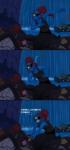 2015 absurd_res blue_body blue_scales comic cosmic_canine_(artist) dialogue english_text eye_patch eyewear female fish hair hi_res marine melee_weapon red_hair scales solo speech_bubble sword text trash undertale undertale_(series) undyne water waterfall weapon