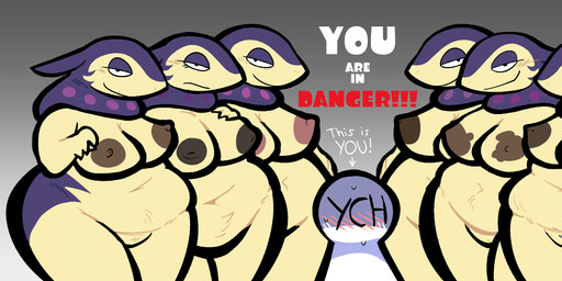 ambiguous_gender anthro areola big_breasts blush bodily_fluids breasts brown_areola eyelashes female fur genitals group half-closed_eyes interspecies inverted_nipples looking_at_viewer narrowed_eyes navel nipple_piercing nipples nude overweight overweight_anthro overweight_female piercing pokemorph pokephilia purple_body purple_fur simple_background smile sweat sweatdrop tan_body tan_fur text vulva oshyfriend nintendo pokemon anon ych_(character) generation_8_pokemon hisuian_form hisuian_typhlosion pokemon_(species) regional_form_(pokemon) 2025 english_text hi_res