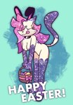 anthro basket bow_ribbon choker collar container ear_piercing easter_egg fake_ears fake_rabbit_ears female holidays jewelry necklace nipple_piercing nipples nude piercing solo tongue tongue_out lewd_supernova easter nova_(lewdsupernova) domestic_cat felid feline felis mammal colored hi_res