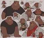 anthro belly blush brown_body brown_fur clothing facial_scar fur jacket jewelry male missing_eye necklace overweight roaring scar solo text topwear white_clothing white_jacket white_topwear krunnnnnch mihoyo zenless_zone_zero ben_bigger bear mammal english_text hi_res multiple_images sketch_page