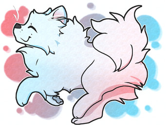 ambiguous_gender blue_body blue_fur candy cotton_candy curled_tail dessert feral food fur gradient hair long_hair paws pink_body pink_fur purple_body purple_fur running solo tail sparklepupfaeri canid canine canis domestic_dog japanese_spitz mammal spitz hi_res