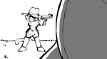 anthro clothed clothing cowboy_hat duo female gun handgun hat headgear headwear pistol pointing_gun pointing_gun_at_another ranged_weapon sound_effects text weapon creator_ant amy_(creator_ant) diana_darling_(creator_ant) domestic_cat felid feline felis lagomorph leporid mammal rabbit 16:9 hi_res monochrome widescreen