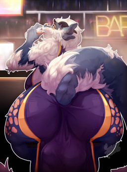 anthro balls_outline big_bulge big_butt bulge butt clothed clothed_anthro clothed_gynomorph clothing container cup detailed_bulge drinking drinking_glass fluffy fluffy_ears fur genital_outline glass glass_container glass_cup gynomorph intersex looking_at_viewer public solo text thick_thighs wide_hips sellhero mythology aziran aziran_(fluffybastion) fluffybastion niva dragon furred_dragon furred_scalie mythological_creature mythological_scalie niva_(fluffybastion) scalie absurd_res hi_res