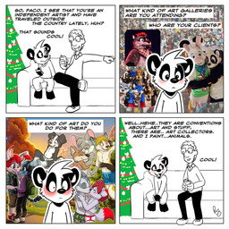 anthro black_hair blonde_hair blue_eyes blue_hair blush christmas_tree clothed clothing costume dialogue front_view furniture fursuit glistening glistening_eyes grey_hair hair hand_holding holidays hug kissing logo male male_anthro on_sofa open_mouth open_smile outside plant red_hair sitting smile sofa standing text tree young young_anthro young_male pandapaco christmas cyberblade_(character) goric parinton roni_(imroni) bear border_collie canid canine canis collie domestic_dog giant_panda herding_dog human mammal pastoral_dog sheepdog 1:1 artist_logo comic english_text hi_res partially_colored signature