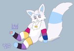 anthro bisexual_pride_colors cheek_tuft clothing facial_tuft footwear footwear_only forehead_gem fur fur_markings gem jewelry lgbt_pride looking_at_viewer male markings mostly_nude necklace nonbinary_pride_colors pride_colors sitting socks socks_only solo tail tuft lilacmonarch fakemon lgbt_pride_month nintendo pokemon blue_shiru_(lilacmonarch) canid infineon mammal pokemon_(species) 2025 absurd_res digital_drawing_(artwork) digital_media_(artwork) hi_res nonbinary_(lore)