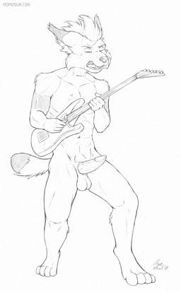 animal_genitalia animal_penis anthro balls biped black_nose electric_guitar erection eyes_closed feet fur genitals guitar hair inner_ear_fluff male markings musical_instrument nude open_mouth penis playing_guitar playing_music plucked_string_instrument rock_out_with_your_cock_out simple_background singing solo standing string_instrument toes tongue tuft momosukida patt_(lynxcorner) felid feline lynx mammal 2018 digital_drawing_(artwork) digital_media_(artwork) hi_res monochrome