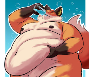 anthro belly belly_grab big_belly brown_eyebrows brown_nipples container cup deep_navel dipstick_tail drinking eyebrows fur glass glass_container glass_cup gloves_(marking) inner_ear_fluff male markings moobs multicolored_body multicolored_fur navel nipples obese obese_anthro obese_male orange_body orange_fur overweight overweight_anthro overweight_male solo tail tail_markings tuft yellow_eyes yellow_inner_ear_fluff mochi_cream38 epic_games fortnite fennix_(fortnite) canid canine fox mammal hi_res shaded