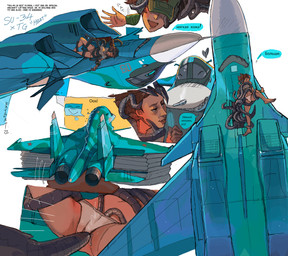 aircraft airplane anthro aroused big_penis blush bodily_fluids breasts camel_toe clothed clothing duo erection eyes_closed female female_on_anthro feral genital_fluids genital_focus genital_outline genitals hair heart_symbol imminent_sex interspecies interspecies_romance jet larger_male machine male male/female mechadendrites mechanophilia military_vehicle motion_lines not_furry open_mouth panties penile penis sharp_teeth simple_background size_difference smile spread_legs spreading suspension teasing teeth text touching_pussy underwear vehicle vulva_focus vulva_outline ratbat su-34 animate_inanimate dire_aircraft dire_machine dire_vehicle human living_aircraft living_machine living_vehicle mammal 2022 artist_name colored digital_drawing_(artwork) digital_media_(artwork) english_text hi_res russian_text shaded signature translated