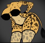 anthro big_breasts big_butt bra breasts butt clothing female garter_straps heart_(marking) huge_breasts legwear markings simple_background solo spots spotted_markings stockings thick_thighs underwear wide_hips the_good_guy_two giraffe giraffid humanoid mammal