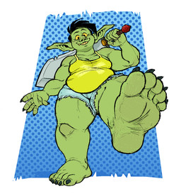 5_toes belly bottomwear breasts claws cleavage clothed clothing denim denim_bottomwear denim_clothing denim_shorts feet female foot_focus green_body green_skin hair holding_melee_weapon holding_object holding_sword holding_weapon humanoid_feet humanoid_pointy_ears melee_weapon not_furry plantigrade pointy_ears shirt short_hair shorts soles solo sword tank_top thick_thighs toe_claws toes topwear weapon silverscarf dazza_(silverscarf) goblin humanoid 2020 hi_res