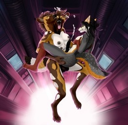 2_heads 6_breasts animal_genitalia animal_penis animal_vulva anthro anthro_on_anthro balls big_breasts bodily_fluids breasts brown_body brown_fur canine_genitalia canine_penis conjoined cum duo erection fur genital_fluids genitals group hair herm herm_penetrating intersex intersex/intersex intersex_penetrated intersex_penetrating knot maleherm maleherm_penetrated multi_breast multi_head nipples nude penetration penile penis sex tail trio vaginal vaginal_penetration zero_gravity soulless_lumos carson_and_caroline_halligan kian_redfang_(afrousjojo) african_wild_dog canid canine canis fox grey_fox mammal urocyon absurd_res digital_media_(artwork) hi_res maleherm_(lore) sibling_(lore)