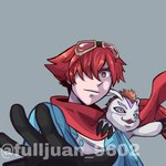 duo eyewear feral fur goggles green_eyes hair male red_hair white_body white_fur fulljuan_9602 bandai_namco digimon digimon_story:_time_stranger digimon_(species) gomamon human mammal 1:1 hi_res