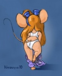 3_toes anthro barefoot biped blonde_hair butt clothing eyewear eyewear_on_head feet female goggles hair long_hair panties rear_view soles solo standing tail toes underwear undressing sankam chip_'n_dale_rescue_rangers disney gadget_hackwrench mammal mouse murid murine rodent 2010