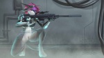 anthro bottomless casual_exposure cloaking clothed clothing crouching digitigrade female genitals gun horn pussy ranged_weapon rifle science_fiction skimpy solo tail technology weapon dossun blizzard_entertainment starcraft ghost_(starcraft) unknown_species 16:9 widescreen