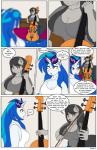anthro anthrofied bed big_breasts blue_hair breasts cleavage clothed clothing comic dekomaru dialogue duo earth_pony electronics english_text equid equine eyewear female female/female friendship_is_magic fur furniture glasses grey_body grey_fur grey_hair hair hasbro headphones hi_res horn horse mammal my_little_pony mythological_creature mythological_equine mythology octavia_(mlp) pony speech_bubble text unicorn vinyl_scratch_(mlp) white_body white_fur