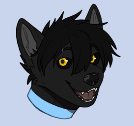 anthro black_body black_ears black_fur black_sclera femboy fur grey_inner_ear head_only male scar simple_background solo teeth yellow_eyes nineki99 darkwolf_(darkwolfdemon) felid feline mammal hi_res