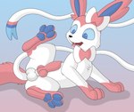 animal_genitalia animal_penis balls canine_genitalia canine_penis erection feral genitals knot male penis pink_body raised_leg ribbons solo white_body skateryena nintendo pokemon eeveelution generation_6_pokemon pokemon_(species) sylveon hi_res