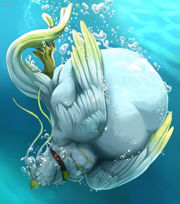 ambiguous_gender beak belly big_belly bubble eyes_closed feathered_wings feathers feral huge_belly hyper hyper_belly mouth_closed side_view solo underwater vore water white_body white_feathers white_wings wings yellow_beak yellow_wings roobin mythology firanam avian filolial gryphon mythological_avian mythological_creature hi_res