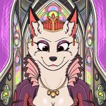 anthro breasts cleavage clothed clothing cockpit crown cute_fangs ear_piercing ear_ring fangs female fur headgear inner_ear_fluff jewelry necklace parody piercing queen ring_piercing royalty ruff_(clothing) smile solo stained_glass teeth tuft white_body white_fur neon_noble nintendo star_fox nakhta canid canine fox mammal 1:1 animated bust_portrait portrait short_playtime