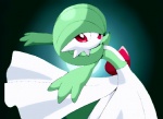 dancing female gradient_background looking_at_viewer not_furry red_eyes simple_background smile solo kaivolate nintendo pokemon gardevoir generation_3_pokemon mammal pokemon_(species)