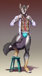 4_toes 5_fingers abs anthro black_body black_fur bulge feet fingers fur male solo standing toes yellow_eyes ticl canid canine canis mammal wolf 2022 digital_media_(artwork) hi_res