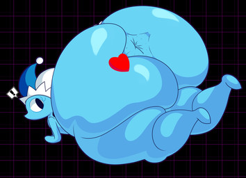 ambiguous_gender anthro anus big_butt black_eyes blue_body butt clothing exclamation_point fool's_hat hat headgear headwear heart_symbol huge_butt huge_hips huge_thighs hyper hyper_butt looking_back not_furry solo spread_butt spreading thick_thighs water wide_hips cyandrive98 deltarune undertale_(series) darkner elemental_creature mizzle_(deltarune) soul_(undertale) water_creature 2025 absurd_res digital_media_(artwork) hi_res female_(lore)