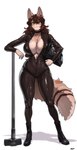 5_fingers anthro armor big_breasts black_bodysuit black_clothing black_latex black_skinsuit bodysuit breasts brown_body brown_fur brown_hair brown_tail choker cleavage clothed clothed_anthro clothed_female clothing female fingers footwear freckles front_view fur green_eyes hair headgear helmet holding_armor holding_headgear holding_helmet holding_object jewelry latex latex_bodysuit latex_clothing latex_skinsuit looking_at_viewer motorcycle_helmet necklace open_clothing pose shoes simple_background skinsuit smile solo standing tail tight_clothing white_background pgm300 the_finals heartdot_(vittorialockheart) felid feline mammal 2025 absurd_res detailed digital_drawing_(artwork) digital_media_(artwork) hi_res