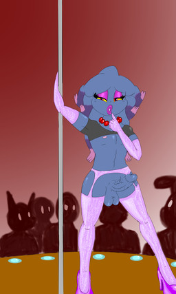 clothed clothing crossdressing femboy footwear group high_heels latex lingerie looking_at_viewer makeup male pole shoes silhouette solo_focus stripper_pole spunk3y_monk3y nintendo pokemon generation_2_pokemon humanoid misdreavus pokemon_(species) 3:5 absurd_res hi_res