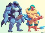 abs anthro anthrofied balls duo erection front_view genitals humanoid_genitalia humanoid_penis male muscular muscular_male pecs penis simple_background standing voviat nintendo pokemon archeops avian carracosta fossil_pokemon generation_5_pokemon pokemon_(species) reptile scalie 2020 alternate_version_at_source hi_res