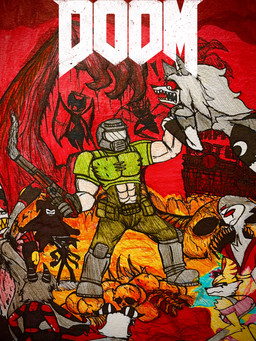 anthro blood bodily_fluids bone death female gore group gun male ranged_weapon shotgun weapon dprivatedmen doom_(series) hazbin_hotel hellaverse helluva_boss id_software microsoft mythology angel_dust beelzebub blitzo_(helluva_boss) doom_slayer loona_(helluva_boss) millie_(helluva_boss) moxxie_(helluva_boss) queen_bee-lzebub_(helluva_boss) stolas_(helluva_boss) arthropod bee canid canid_demon canine demon fox hellhound human hymenopteran imp insect mammal mythological_canine mythological_creature owl_demon 2025 3:4 absurd_res crossover hi_res traditional_media_(artwork)