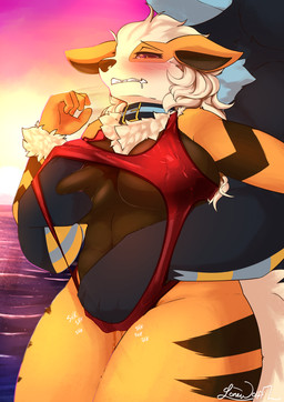 anthro anthro_on_anthro biped blush breast_grab breasts collar duo faceless_anthro faceless_character faceless_male female fingering fingering_partner front_view fur hand_on_breast male male/female nipple_outline orange_body orange_fur outside red_eyes sex sky standing tail vaginal vaginal_fingering lonewolffl nintendo pokemon lone_(lonewolffl) arcanine generation_1_pokemon generation_4_pokemon luxray pokemon_(species) 2025 digital_drawing_(artwork) digital_media_(artwork) hi_res