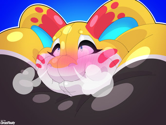 air_inflation air_puff ambiguous_gender anthro balloon belly belly_expansion big_belly blush body_expansion expansion glistening glistening_body hyper hyper_inflation inflatable inflation markings puffed_cheeks simple_background snake_hood solo sunken_head yellow_body circusfloaty bliss-hiss animate_inanimate cobra living_balloon living_clothing living_costume living_inflatable reptile scalie snake digital_media_(artwork) hi_res