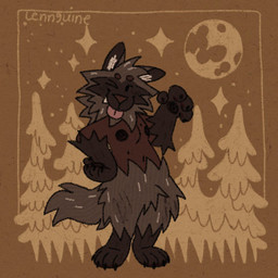 anthro brown_arms brown_background brown_body brown_fur brown_legs brown_nose brown_tail fur looking_at_viewer male male_anthro moon one_eye_closed outside pink_tongue plant simple_background sky solo standing tail tongue tongue_out tree wink lennguine canid canine canis mammal wolf 1:1 2024 brown_theme digital_media_(artwork) full-length_portrait hi_res portrait