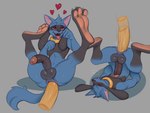 3_toes 4:3 absurd_res anal anal_penetration anthro anthro_penetrated balls big_feet big_penis black_penis blue_body blue_fur disembodied_penis dreiker duo erection eyes_closed feet foot_focus from_front_position fur generation_4_pokemon genitals heart_eyes heart_symbol hi_res humanoid_genitalia humanoid_penis legs_up looking_pleasured male male/male male_penetrated male_penetrating male_penetrating_male nintendo nude penetration penile penile_penetration penis penis_in_ass piledriver_position pokemon pokemon_(species) riolu sex toes tongue tongue_out