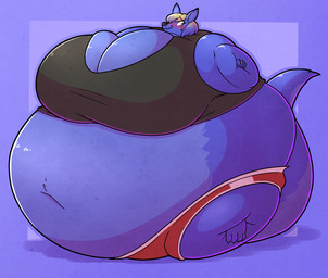 anthro belly belly_expansion belly_inflation big_belly big_breasts blonde_hair blue_body blue_fur blueberry_inflation blush body_inflation breast_expansion breasts clothed clothing expansion female fur hair huge_belly huge_breasts hyper hyper_belly hyper_breasts hyper_inflation immobile inflation navel round_body smile solo spherical_inflation tail thick_tail wavy_mouth wavy_smile 2b-labs kangaroo macropod mammal marsupial 2024