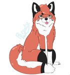 ambiguous_gender black_ears brown_eyes eyewear feral fluffy fluffy_tail fur glasses neck_tuft orange_body orange_fur sitting solo tail tongue tongue_out tuft parooty canid canine canis domestic_dog fox mammal