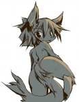 anthro black_eyes butt hair kemono nude open_mouth short_hair simple_background solo kolshica domestic_cat felid feline felis mammal